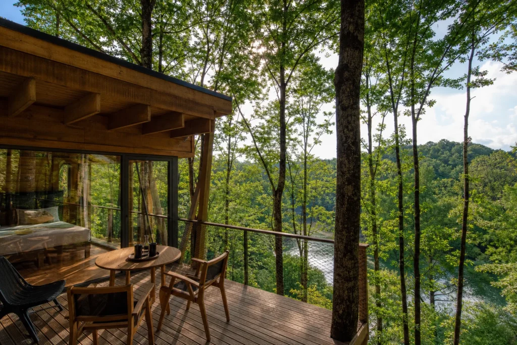 treehouse accommodation surrounded by trees at Tree Elements Treehouse Retreat in Croatia